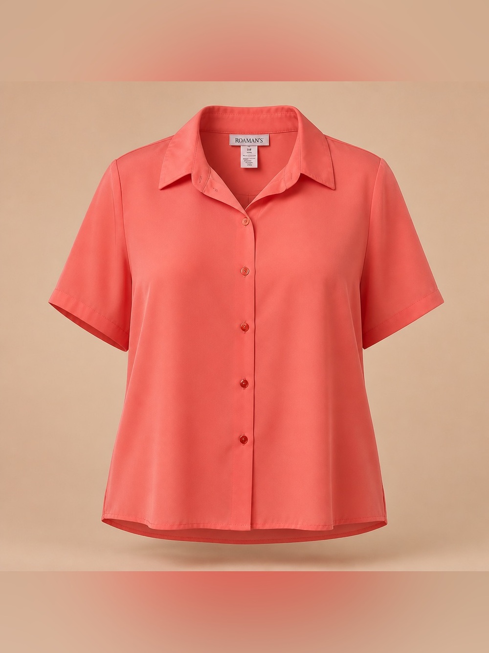 Roman’s Peach Color 14 W Polyester Button Down Blouse